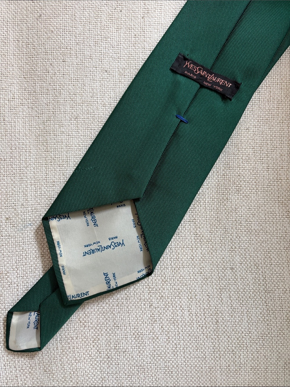 Yves Saint Laurent Deep Emerald Silk Tie with Monogram - Picture 2 of 2